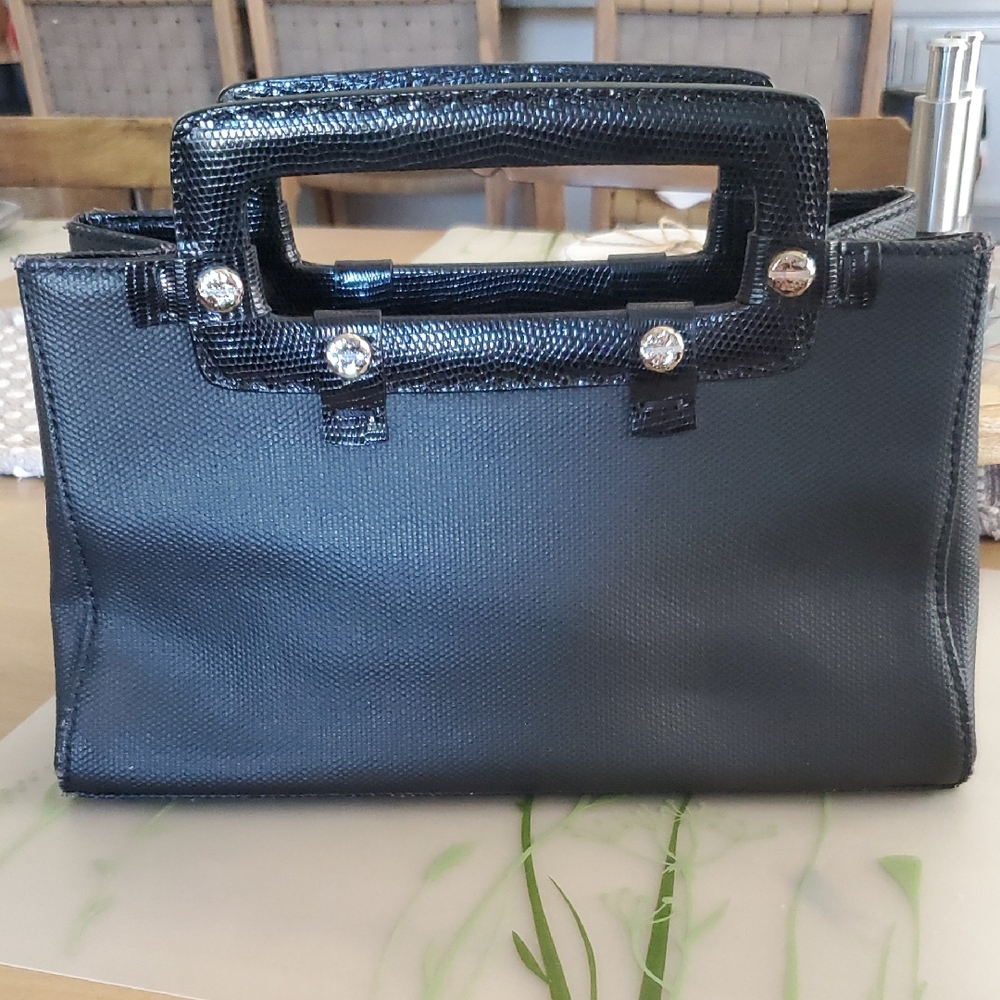 VBH First Edition Riviera Black Textured Satchel with Lizard Trim